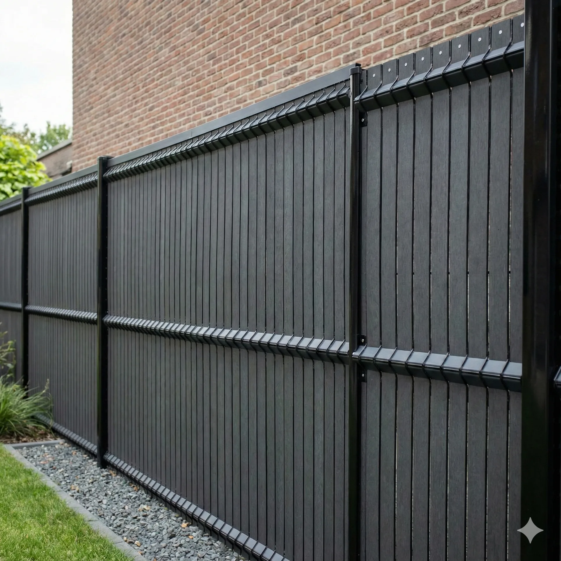 Cloture composite droit gris anthracite mur brique jardin